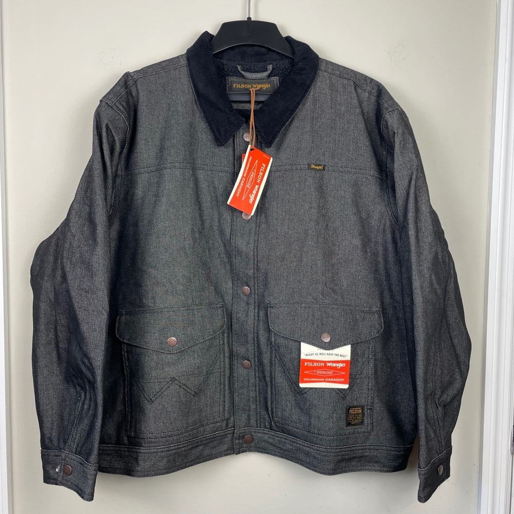 Filson x Wrangler Denim Work‎ Jacket Men's XXL Sherpa Lined 14.5 oz Black Rigid
